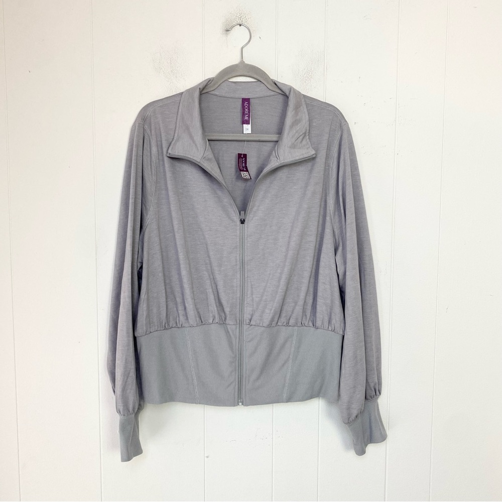 Adore Me Gray Zip Front Sweater Lightweight Collared Fitted Waist Band NWT Sz 3X